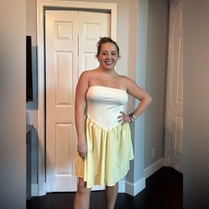 Strapless Cream & Butter Yellow Fit & Flare Dress – Size XL